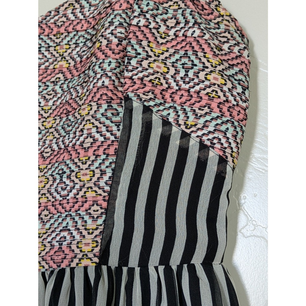 Bar III Mini Dress Womens Medium Black Stripe Boho Pattern Lined Sundress - Picture 4 of 11